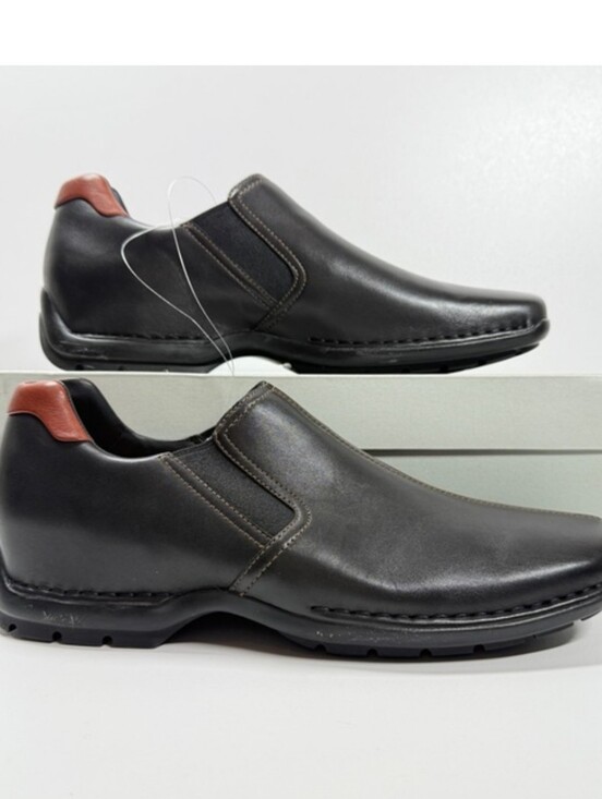 Cole Haan Other - Cole Haan 10.5 Zeno Black Leather Slip-On Loafers with Brown Heel Accent